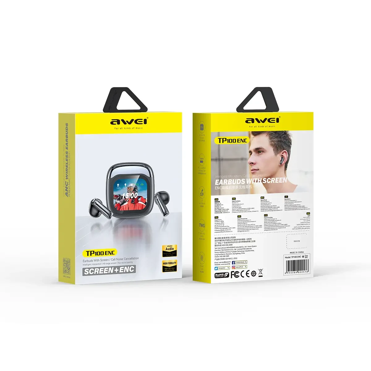 Awei TP100 Enc Hi-Fidelity Sound with Digital Screen Tws Earbuds